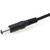 A close-up of a black power cable with textured grip and metal connector end against white background.