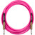 A coiled pink cable with leopard print connectors against a white background.