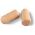 Two beige earplugs on a white background.