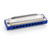 A blue Hohner PentaHarp harmonica with silver accents and numbered holes against a white background.