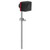 A DW Drum Workshop bass drum pedal beater with a red and black head on a chrome stand against a white background.