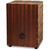 A wooden LP Latin Percussion string cajon with a checkered pattern on top and a logo on the front.