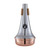 A Tom Crown aluminum straight bass trombone mute with a copper bottom stands upright against a white background.