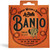 A close-up of LaBella banjo strings packaging with orange background and rope illustrations.
