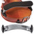 Product view of a metallic silver Everest shoulder rest. The top half shows the shoulder rest with thick black neoprene padding attached to the back of a wooden violin. The bottom half shows a close-up overhead view of the shoulder rest standalone.