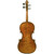 Full back view of a Hellier Strad violin with vibrant amber-gold varnish, pronounced flamed maple figure, and decorative edge detailing, isolated on a white background.