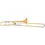 Yamaha YSL-882GOR Xeno Series trombone featuring a gold brass bell, an updated open-wrap F-attachment system with a specialized rotary valve, an ergonomic black thumb lever paddle, and a gold-lacquered brass finish, displayed horizontally on a white background.