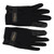 A pair of black drum gloves shown from the back-of-hand view against a white background. The gloves feature a mesh backing, leather reinforcement on the index fingers and thumbs, and a hook-and-loop wrist strap embroidered with the Zildjian logo in gold script.