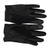 A pair of black drum gloves shown from the palm-side view against a white background. The palms are made of smooth black leather with reinforced patches on the palms and thumbs, and elastic gathered stitching at the wrists.