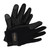 A pair of black Zildjian drum gloves overlapping on a white background. One glove is positioned facing down to show the gold-embroidered logo on the wrist strap and the mesh back, while the other sits slightly underneath to show the leather palm and fingers.