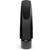 A rear view of a black tenor saxophone mouthpiece, showing the flat table, window, and rails where the reed is placed. The surface has a fine, brushed texture contrasting with the glossy body.