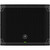 Direct front view of the Mackie Thump15S v4 subwoofer featuring a full black perforated metal grille, a circular Mackie Running Man logo at the bottom center, and three small green LED indicator lights below it.