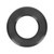 A front view of a black rubber donut shaped Alto saxophone mute