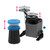 Diagram showing the height adjustability of the Nuvo Zip Kit drum components, with vertical arrows highlighting adjustable levels for the cymbal, snare drum pad, and collapsible drum throne.