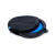 Black round zippered storage case partially open showing a blue Nuvo drum pad inside.