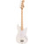 Full view of an Arctic White electric bass guitar with white pickguard, four strings, light wood neck, and headstock featuring tuning pegs, showcasing a clean, vibrant design.