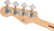 Back of bass guitar headstock with light wood finish, four cloverleaf metal tuning pegs, and 'Fender Precision Bass' text partially visible in black.