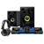 Hercules DJ Starter Kit featuring two black DJ Monitor 32 speakers with green-accented cones, a compact DJ controller with colorful buttons, and black over-ear headphones.