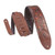 Levy's Sundance Series guitar strap in Geranium Whiskey, featuring embossed floral patterns on one end and multiple adjustment holes on the brown leather strap.