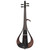 Front view of a Yamaha electric violin in a black finish with a dark wood open-frame body, four strings, and black fittings, displayed on a white background.