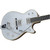 A silver Gretsch electric guitar with a glittery finish, dual humbucker pickups, Bigsby vibrato tailpiece, white Gretsch pickguard, and pearl inlays.