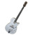 A Gretsch G6129T-VS electric guitar with a silver sparkle finish, single-cutaway body, Bigsby vibrato tailpiece, and dark neck with pearl inlays.