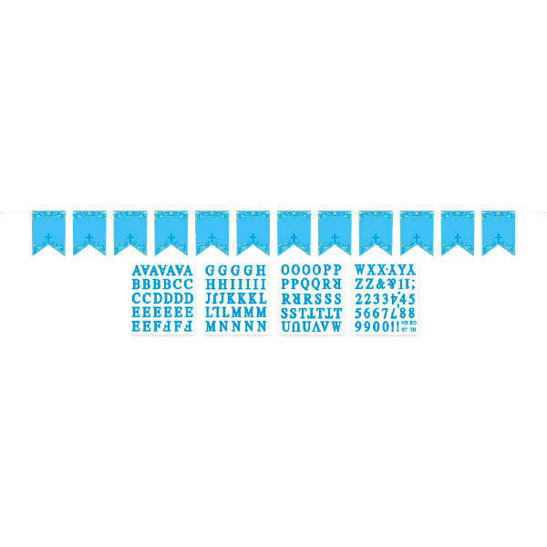 First Communion Personalized Pennant Banner – Blue Decoration With Cross, Numbers & Letters For Party Decor
