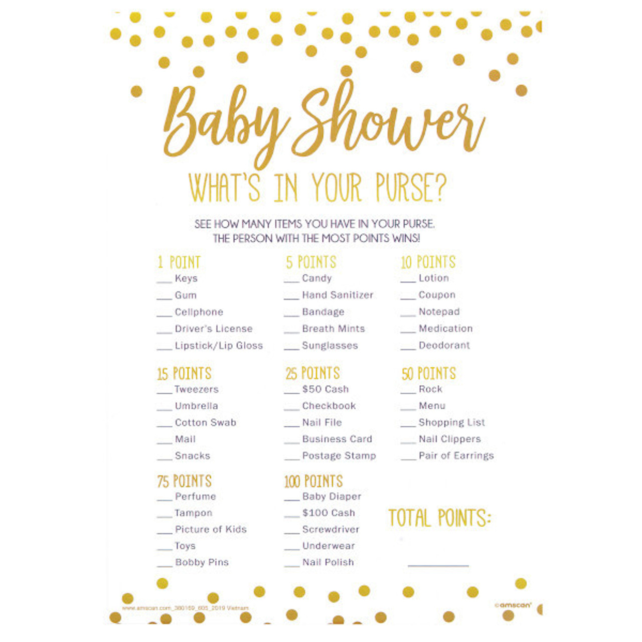 Baby Products Online - Pink Elephant 25 What's in Your Purse Baby Shower  Game, Funny Idea for Couples Game for Baby Parties, A fun deck of cards  with a forest theme for