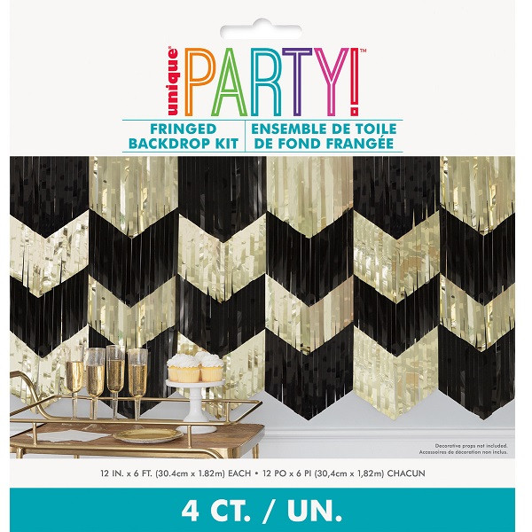 Black & Gold Fringed Backdrop Kit Party Time, Inc.