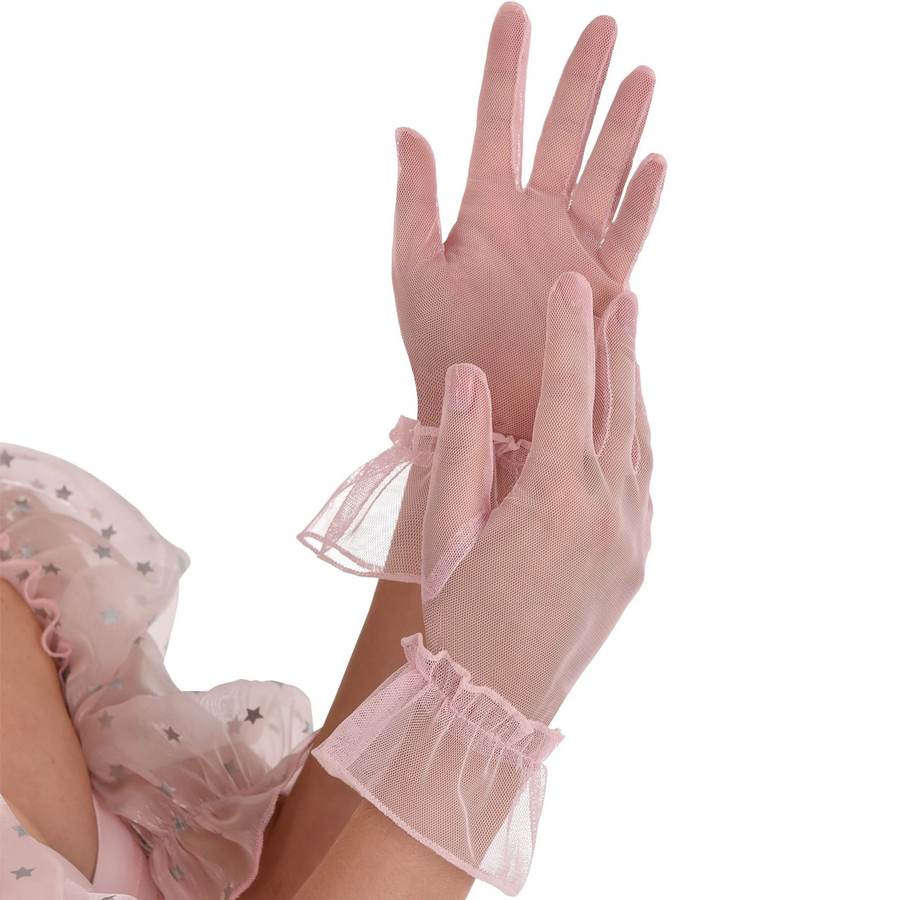 Pale Pink Fingerless Lace Gloves Gothic Princess Sheer Lace