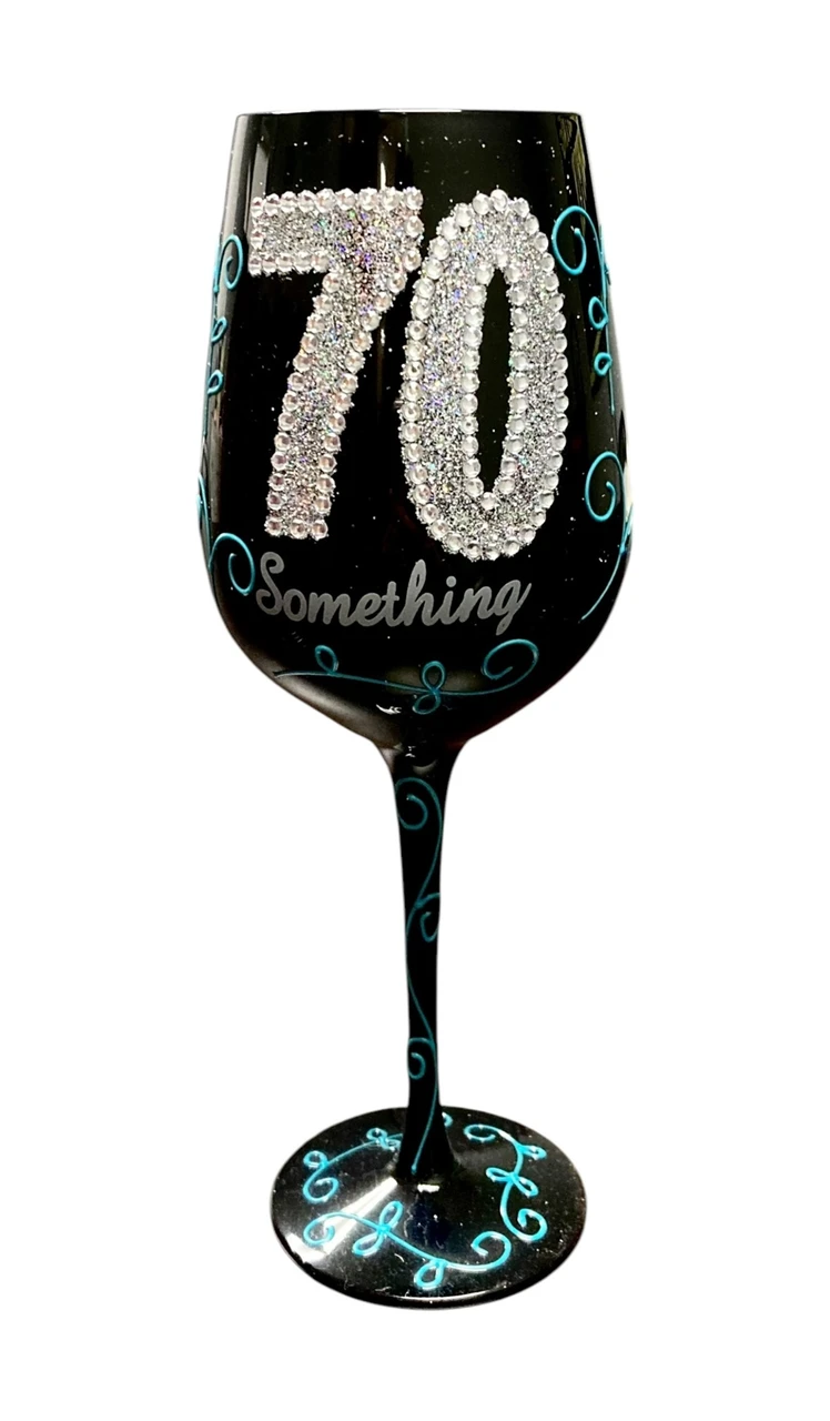 70th Birthday Black Wine Glass