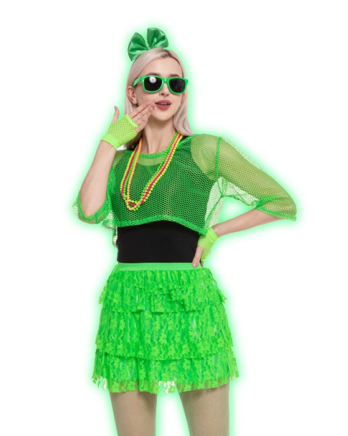 Green Fishnet 80s Fishnet Top Fishnet Top Adult Neon Green 1980s Small  Medium Female Fancy Dress