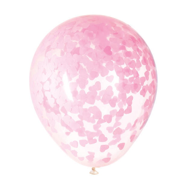 Pink Hearts 16 Inch Latex Confetti Balloons - Party Time, Inc.