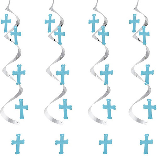 Blue & Silver Cross Dizzy Danglers