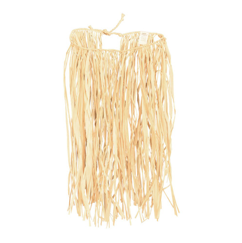 Child Raffia Hula Skirt. This skirt features a natural raffia design. Decorate with assorted faux flowers and seashells for a true island look! Child Standard measures 22in waist x 20in length.