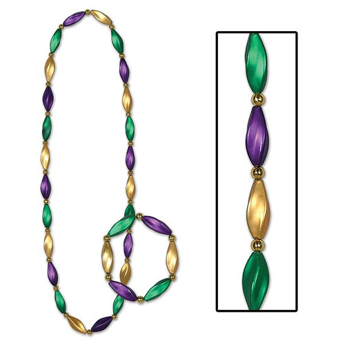 Mardi Gras Satin Swirl Beads & Bracelet Set