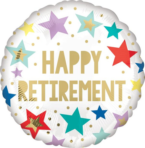 Retirement White Stars Balloon 18in Retirement White Stars Balloon 18in