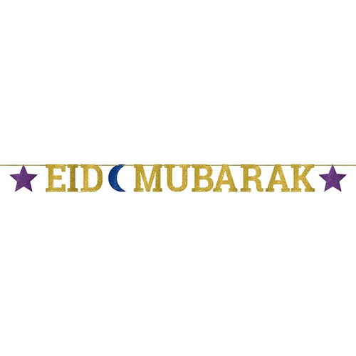 Eid Mubarak Glitter Ribbon Letter Banner