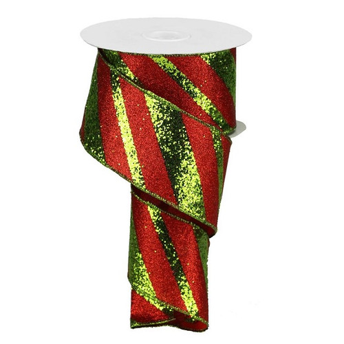 Red & Lime Diagonal Lines Ribbon