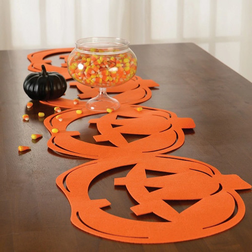 Classic Orange & Black Pumpkin Felt Table Runner