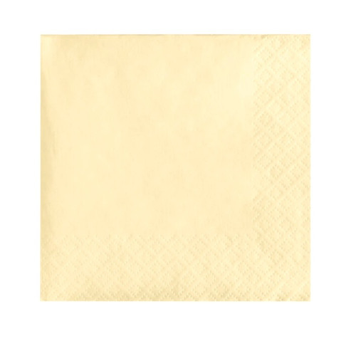 Vanilla Cream Beverage Napkins. These small, 2-ply paper napkins feature an off white cream color. Perfect for baby showers, birthdays, and more! Package includes 40 count napkins measuring 5in x 5in when folded.