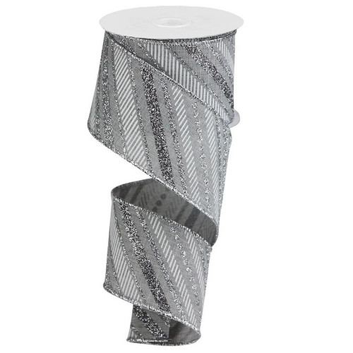 Silver Glitter Diagonal Stripe Ribbon