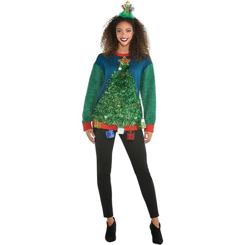 Adult 3D Tinsel Tree Ugly Sweater