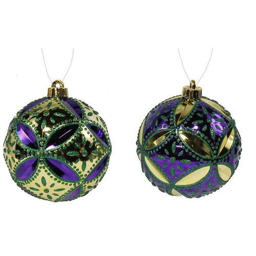 Ornament, Mardi Gras, Indented Diamond Ball, 4, Accent for Wreaths