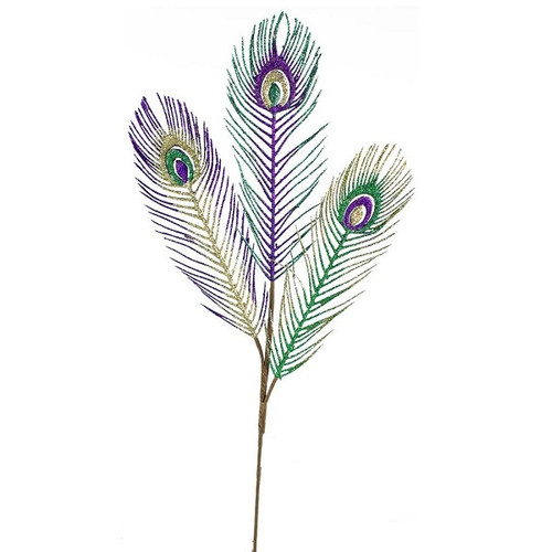 Mardi Gras Plastic Peacock Feather Spray Mardi Gras Plastic Peacock Feather Spray