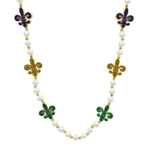 Mardi Gras Glitter Fleur De Lis Pearl Bead