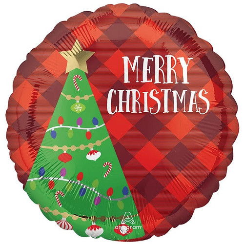Festive Christmas Tree Plaid Balloon 18in