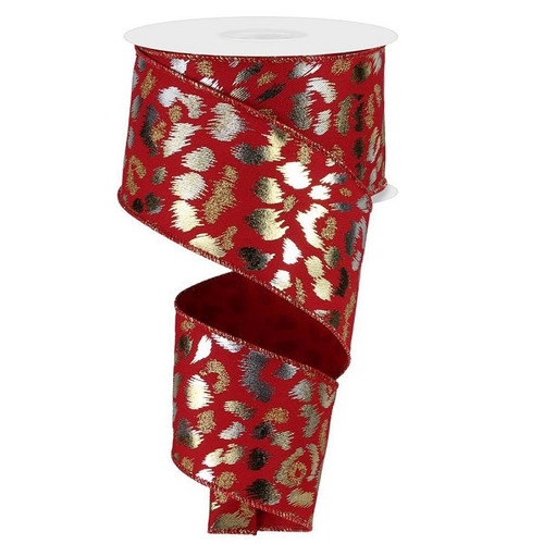 Red Metallic Glitter Leopard Print Ribbon