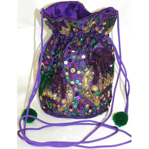 Round Purple Jester Drawstring Bag