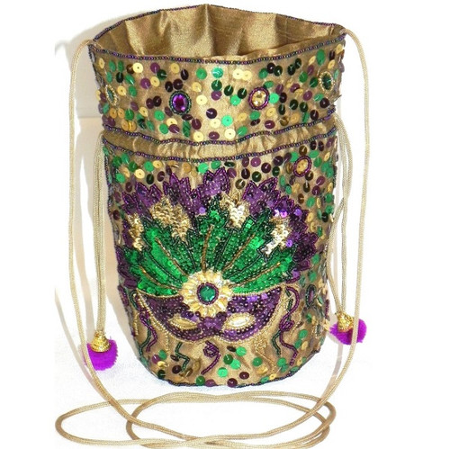Beaded Mardi Gras Mask Drawstring Pouch